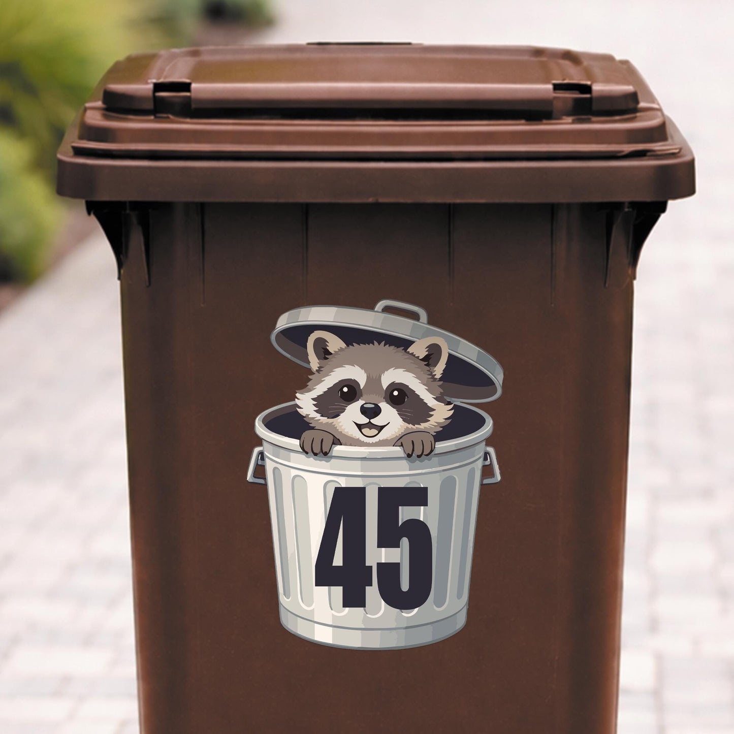 Personalised Raccoon Bin Sticker | Cute Wheelie Bin Number Decal | Funny Custom House Number Vinyl | Outdoor Waterproof Bin Label