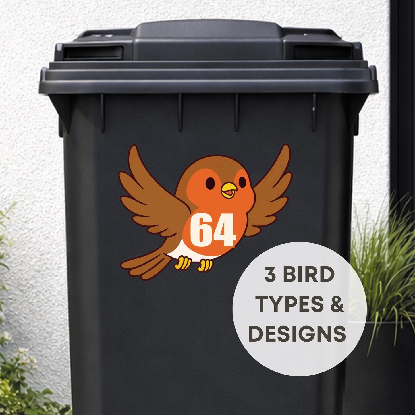Personalised Wheelie Bin Stickers | Cute Bird Bin Decal | Nature-Themed Waterproof Vinyl Bin Number | House Number Bin Labels | Bird Lover