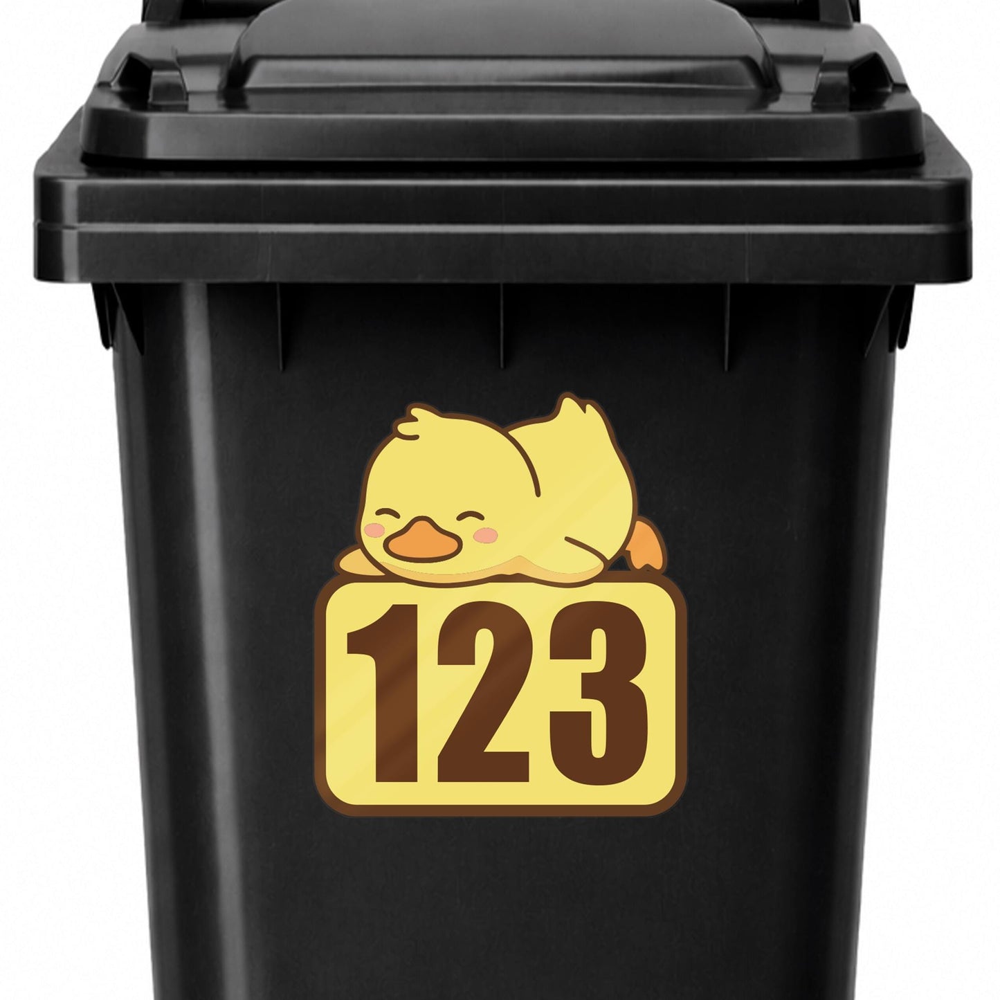 Cute Duck Wheelie Bin Sticker | Personalised House Number Bin Decal | Funny Wheelie Bin Sticker UK | Outdoor Vinyl Bin Number Sticker