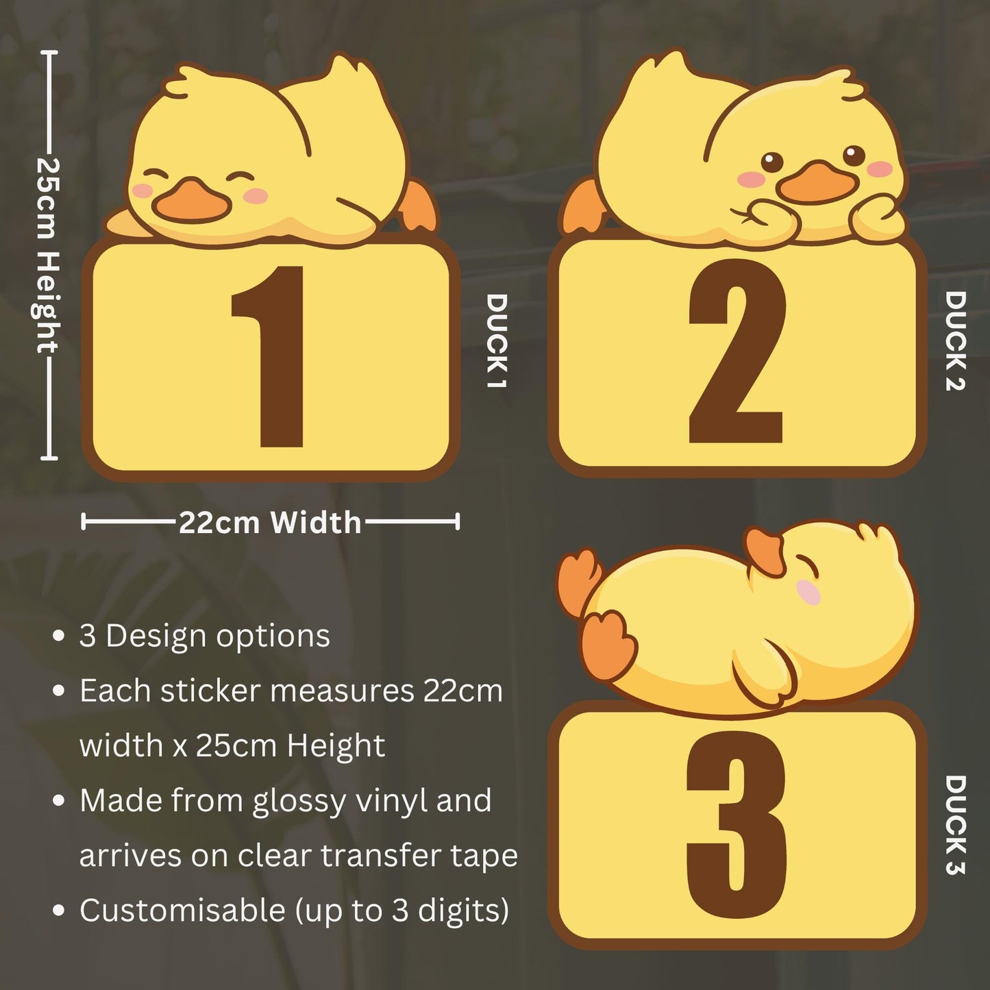 Cute Duck Wheelie Bin Sticker | Personalised House Number Bin Decal | Funny Wheelie Bin Sticker UK | Outdoor Vinyl Bin Number Sticker