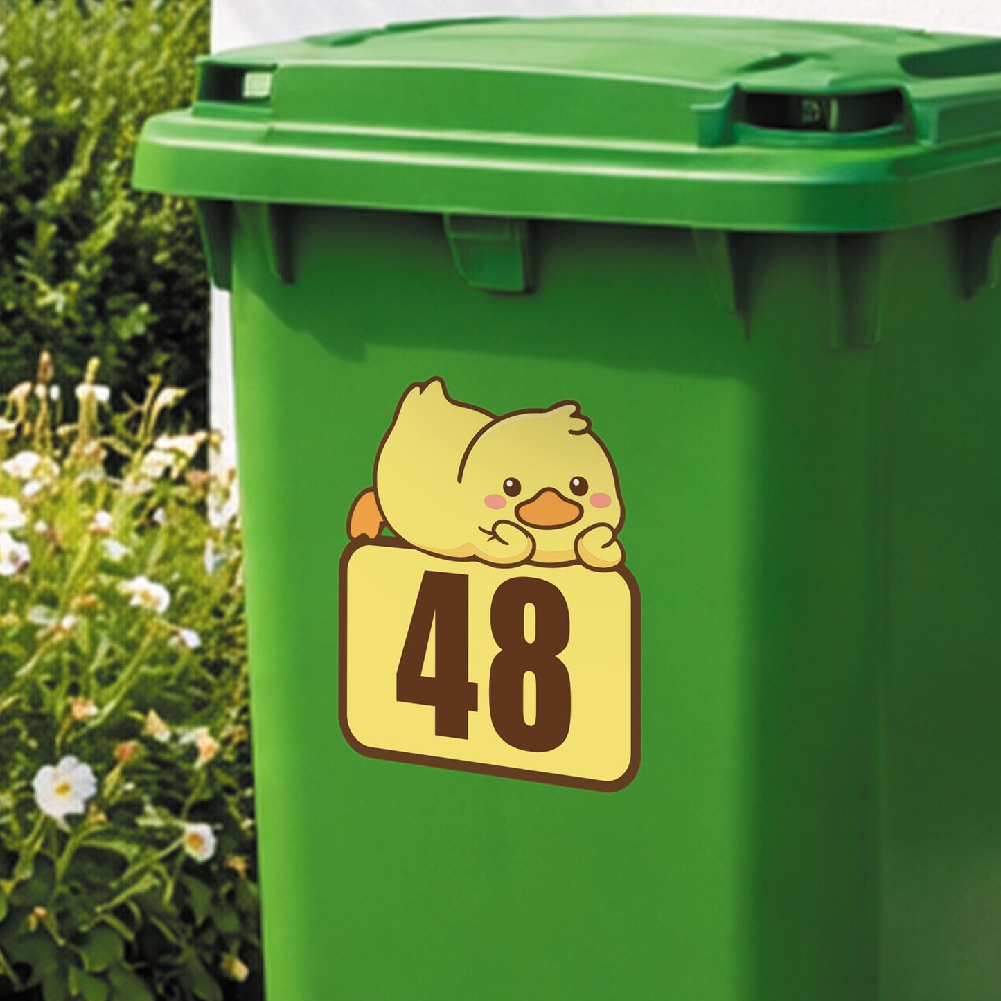 Cute Duck Wheelie Bin Sticker | Personalised House Number Bin Decal | Funny Wheelie Bin Sticker UK | Outdoor Vinyl Bin Number Sticker