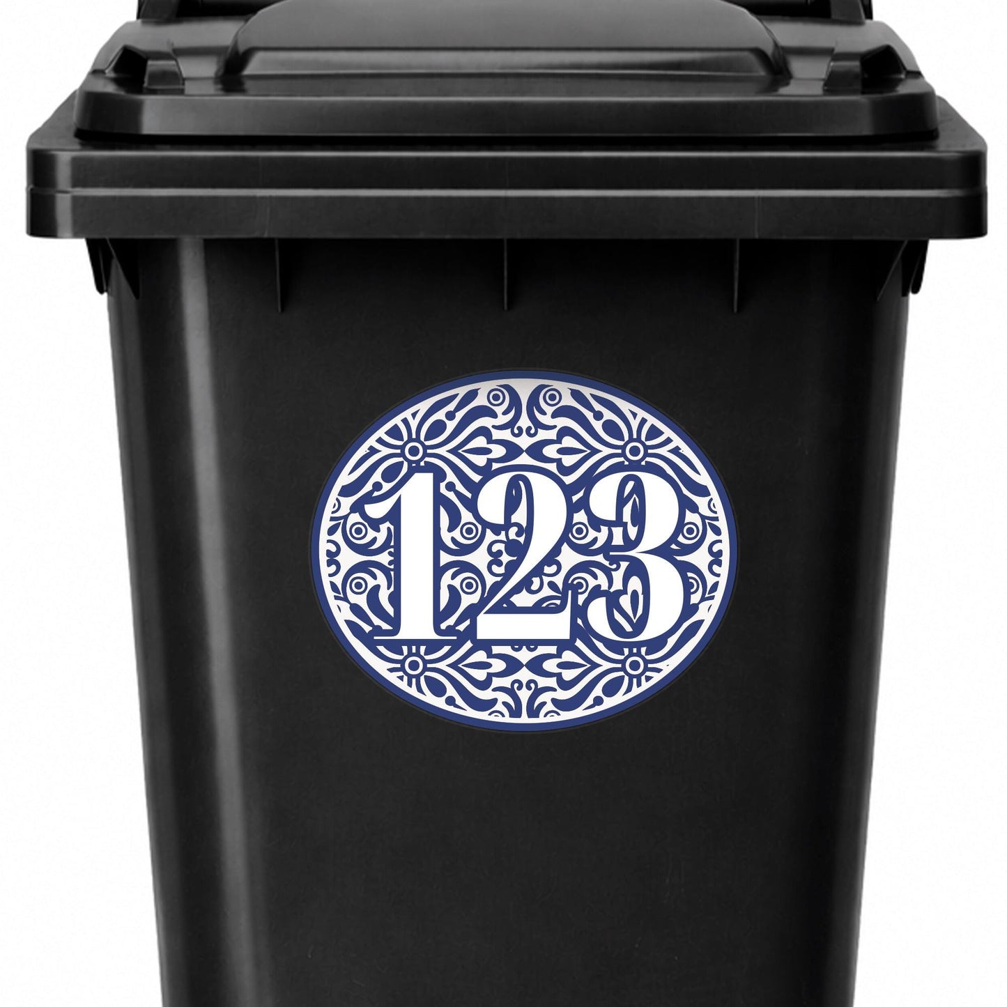 Personalised Azulejo Tile Pattern Bin Sticker | Trendy Wheelie Bin Number Decal | Custom House Number Vinyl | Outdoor Waterproof Bin Label