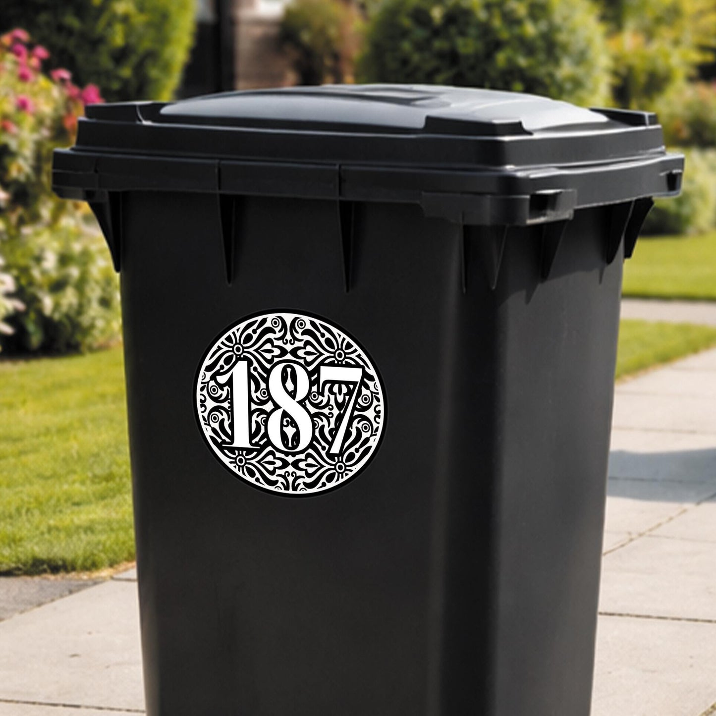 Personalised Azulejo Tile Pattern Bin Sticker | Trendy Wheelie Bin Number Decal | Custom House Number Vinyl | Outdoor Waterproof Bin Label