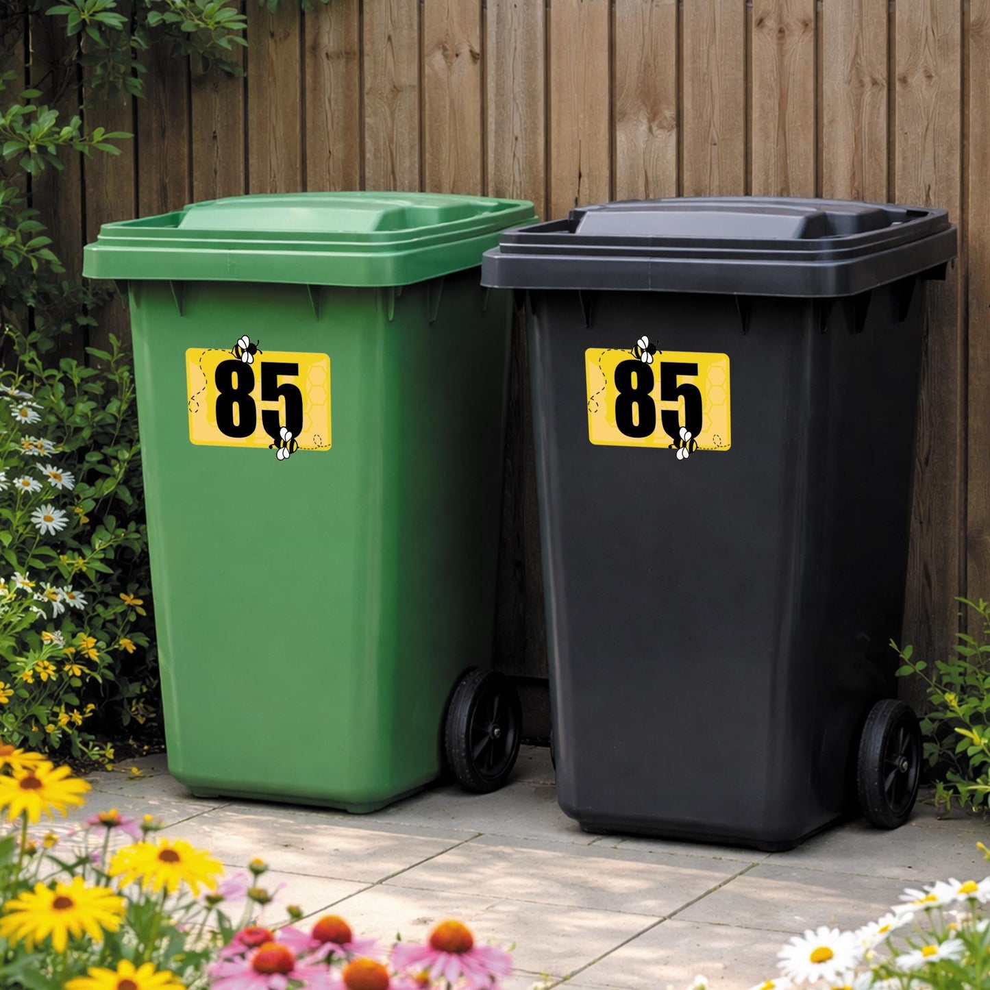 Bee Wheelie Bin Sticker | Personalised House Number Bin Decal | Cute Honey Bee Bin Label | Outdoor Vinyl Bin Number Sticker