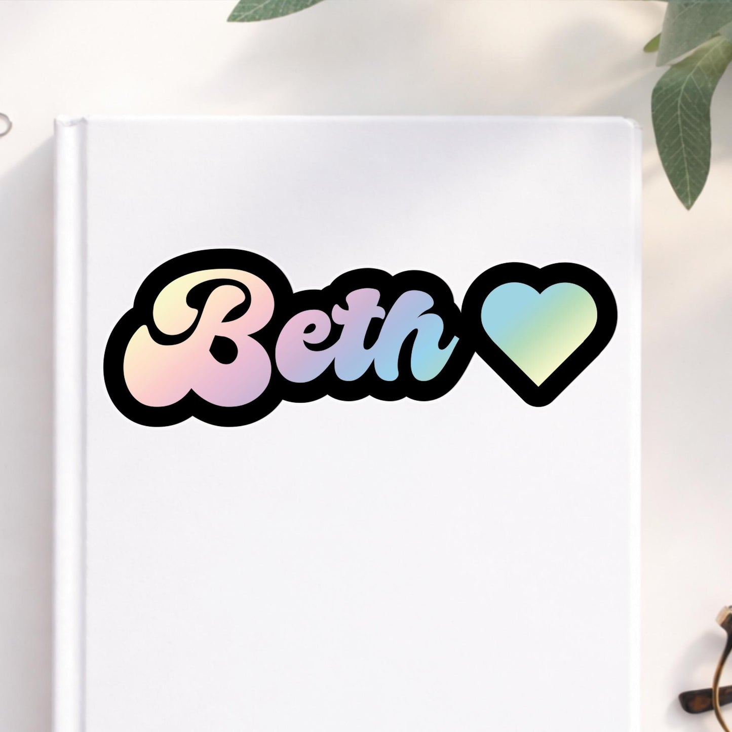 Personalised Name Sticker with Heart | Pastel Rainbow Vinyl Decal | Custom Name Label for Water Bottle Laptop Phone Case | Cute Kids Sticker