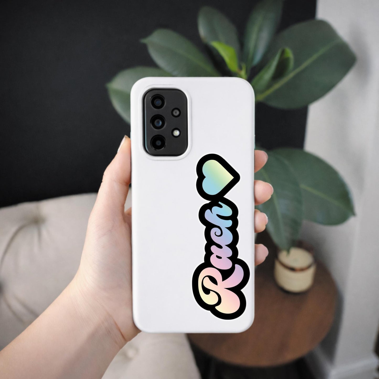 Personalised Name Sticker with Heart | Pastel Rainbow Vinyl Decal | Custom Name Label for Water Bottle Laptop Phone Case | Cute Kids Sticker