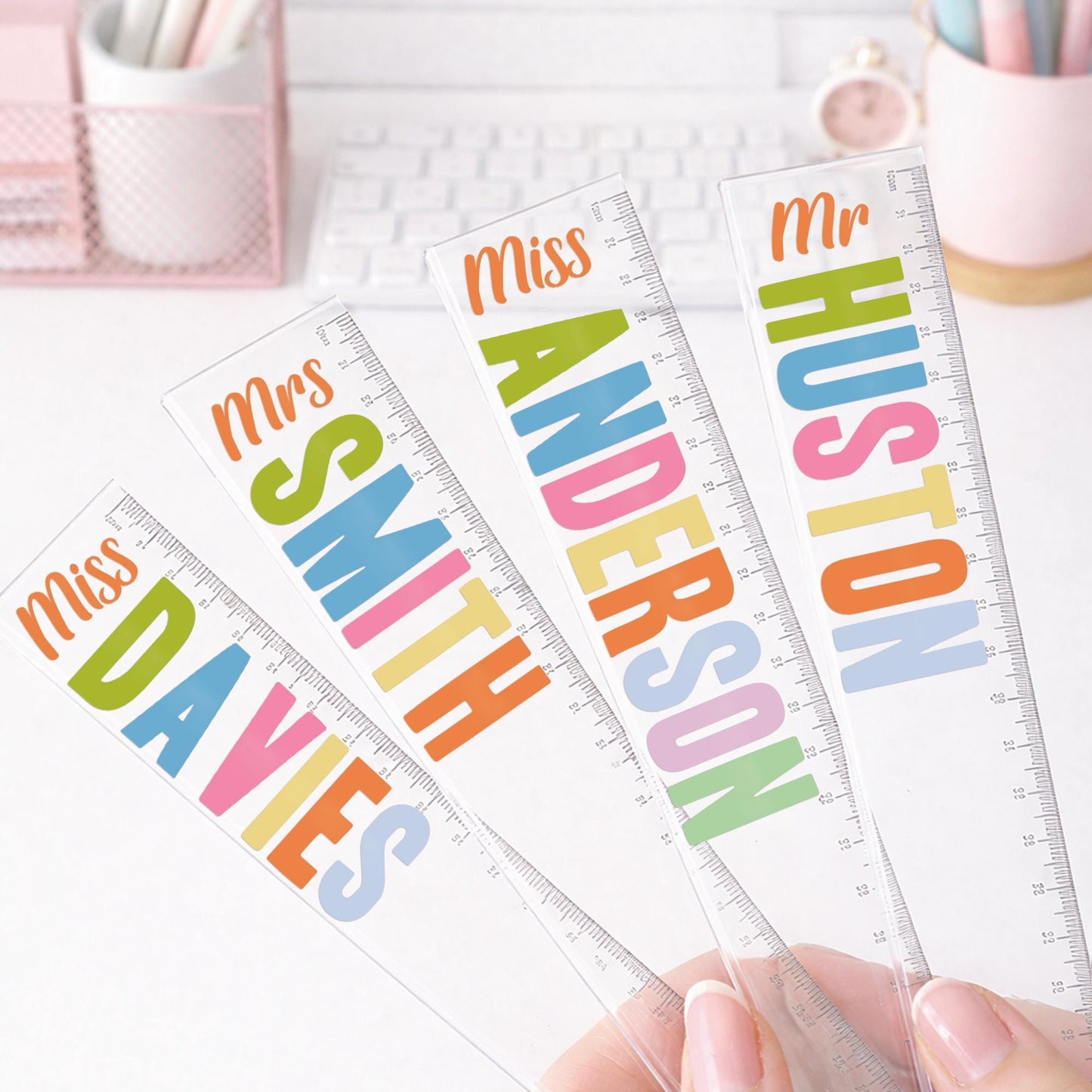 Personalised Name Sticker | Multi Colour Teacher Name Decal | Custom Vinyl Label for Water Bottle Tumbler School Supplies | Teacher Gift