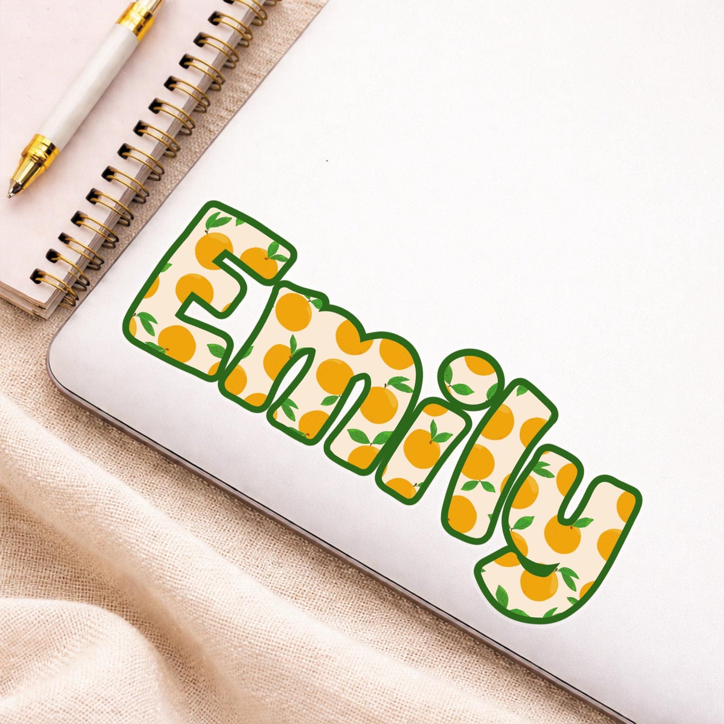 Personalised Name Sticker | Custom Waterproof Orange Vinyl Decal | Summer-Themed Citrus Pattern Name Label for Bottle - Lunchbox - or Glass