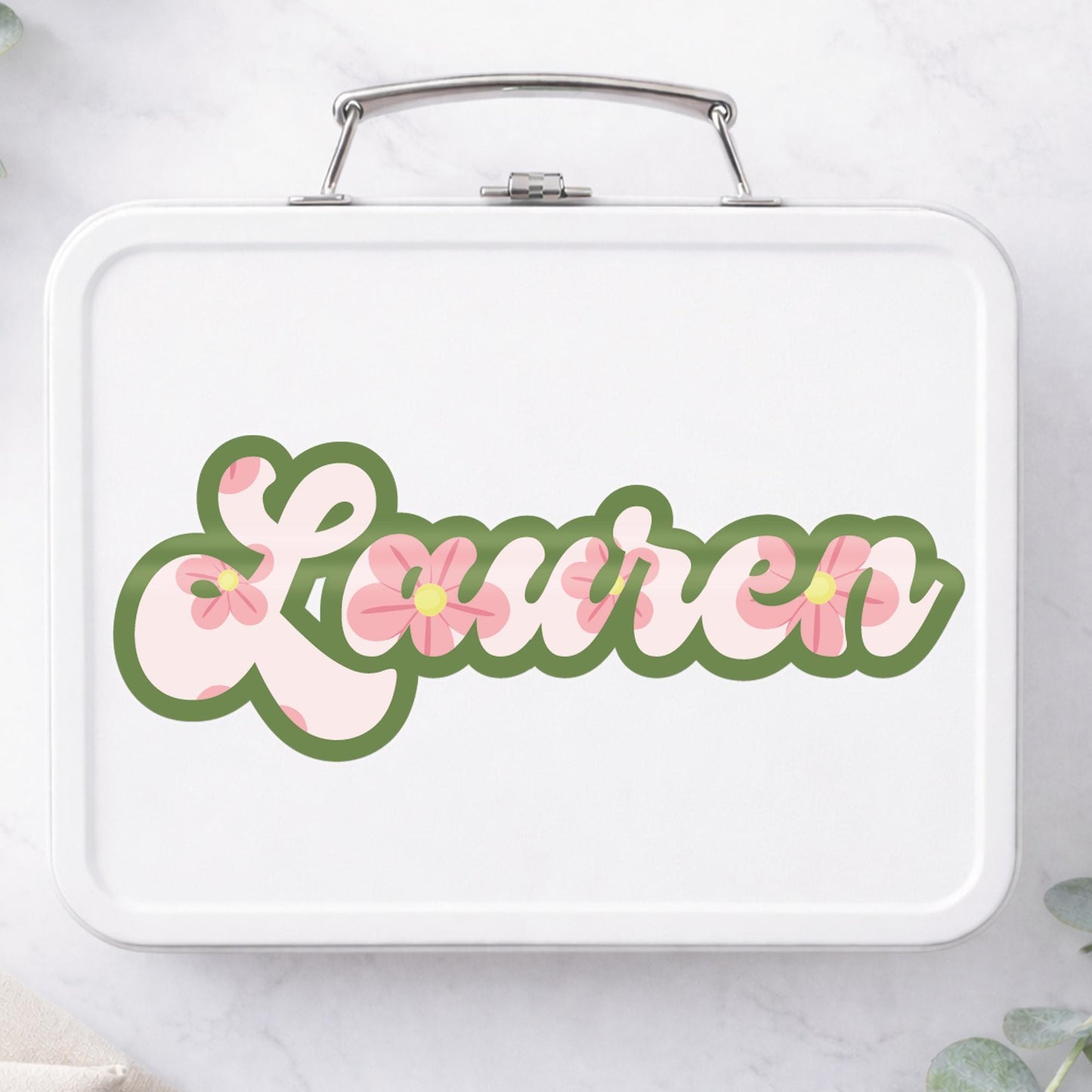 Personalised Name Sticker with Pink Flowers | Custom Floral Name Decal | Water Bottle, Laptop, Lunch Box Sticker | Cute Girls Name Vinyl