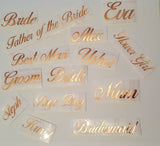Wedding Roles - Personalised Metallic Rose Gold Stickers