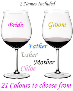 2 x Personalised Wine or Champagne Glass / Flute Name Stickers