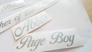 Personalised Elegant Silver Name Sticker Script Style - Any Occasion