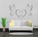 Romantic Wall Sticker - 2 Doves + Love Heart + Names Inside