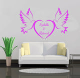 Romantic Wall Sticker - 2 Doves + Love Heart + Names Inside
