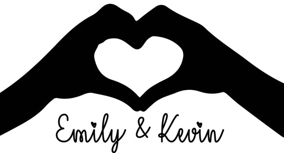 Love Heart Hands + Personalised 2 Names - Love Heart Font