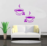 2 x Coffee Cups + Beans - Kitchen Wall or Cafe Vinyl Sticker / Decal