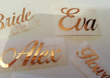Personalised ROSE GOLD Name Sticker Wedding, Christening and more