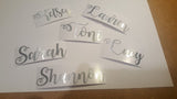 Personalised Brushed Silver Name Stickers - Curly