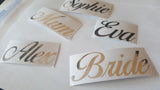 Personalised Elegant Chrome Silver Name Stickers - Script Style Writing