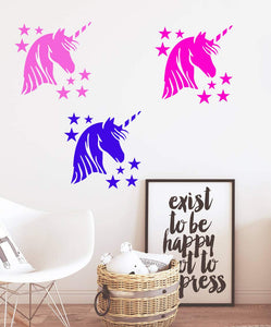 Unicorn + Stars Wall Art Sticker, Perfect for Kids Childrens Bedrooms or Play Rooms 21 Colour Choices Available