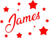 Personalised Name and 12 Stars Wall Art Boys/Kids Bedroom Custom Vinyl Sticker, Choice of 21 Colours