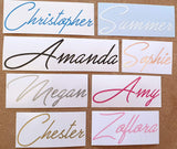 Modern Personalised Vinyl Name Stickers 3cm or 5cm Height in Various Beautiful Colours. Perfect for Bottles, Glasses, Weddings and Other Events, Label Decal