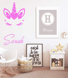Elegant Unicorn Hearts + Personalised Name, Wall Art Sticker 20 cm x 40 cm,  Colour Choices