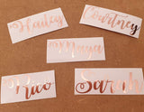 Curly Rose Gold Personalised Name Stickers for Weddings or other Events - Glass Bottle Wine