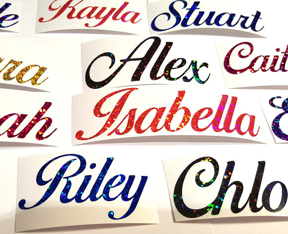 Glitter Personalised Vinyl Name Stickers in Beautiful Glitter Colours.