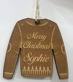 Sticky Art Personalised Christmas Tree Jumper, Each bauble is personalised with your chosen name. Lovely rustic Christmas effect.