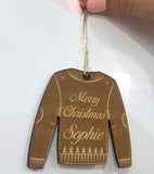 Sticky Art Personalised Christmas Tree Jumper, Each bauble is personalised with your chosen name. Lovely rustic Christmas effect.